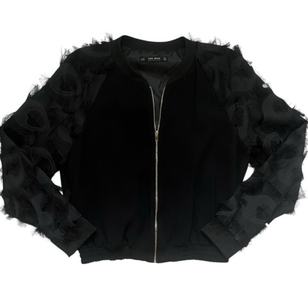 Zara Black Bomber Jacket with Textured Sleeves